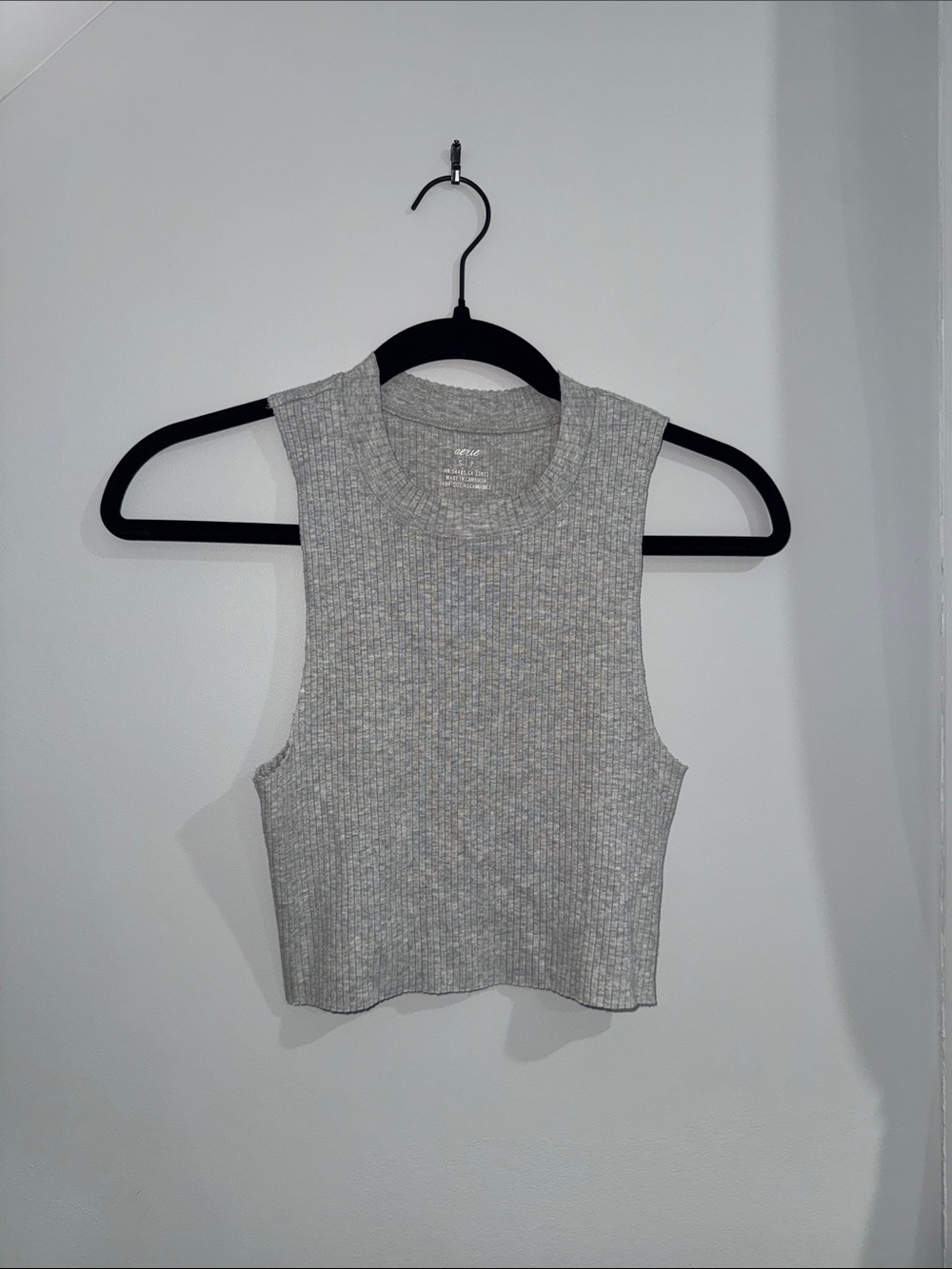 aerie Light Gray Ribbed Cropped Tank